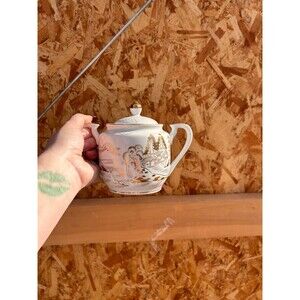 Vintage Hayasi Fine China Kutani sugar Gold Accents Japan Style Cottage Scene